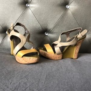 Moda Spana 7.5 Wedges Olive Green Yellow Gray Cork